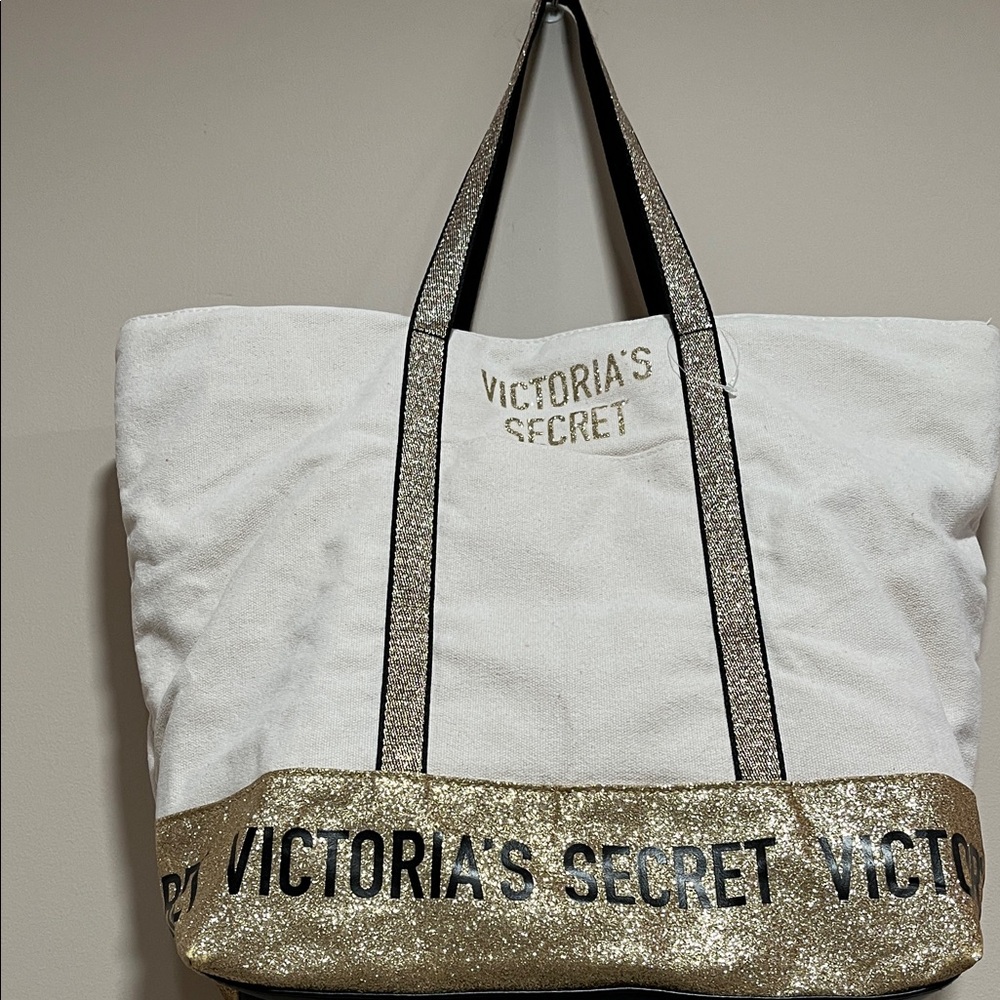 Victoria's Secret Glittery Gold and White Tote